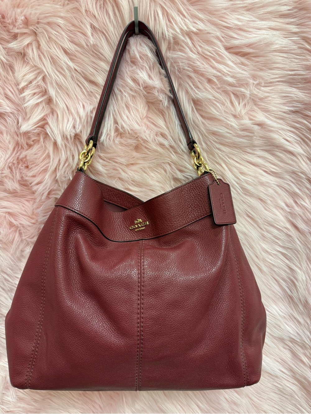 Coach Factory Pebbled Leather Lexi Shoulder Bag in Wine